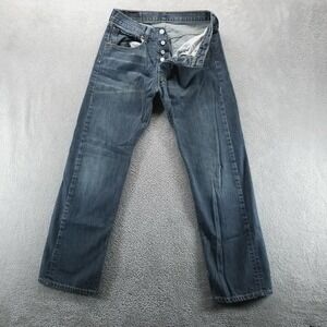 Levis 501 Jeans Mens 31x30 Blue Straight Button Fly Mid Rise Dark Wash Denim a